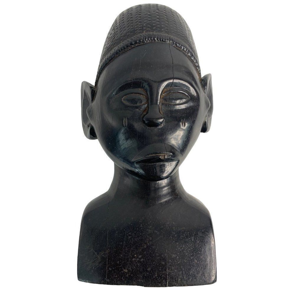 African Tanzanian Ebony wood bust carved 5939 Tribal Home Decor Handmade